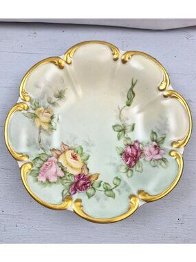 Hand-Painted Bavarian Tirschenreuth Porcelain Bowl With Floral Design Gilded1953